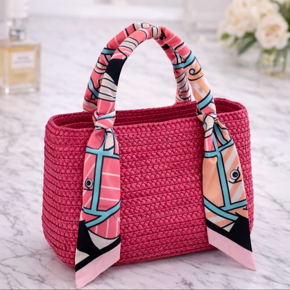 PINK WOVEN COTTON LINED BASKET PURSE SMALL SPRING HANDBAG CUTE EASTER EGG KAWAII
